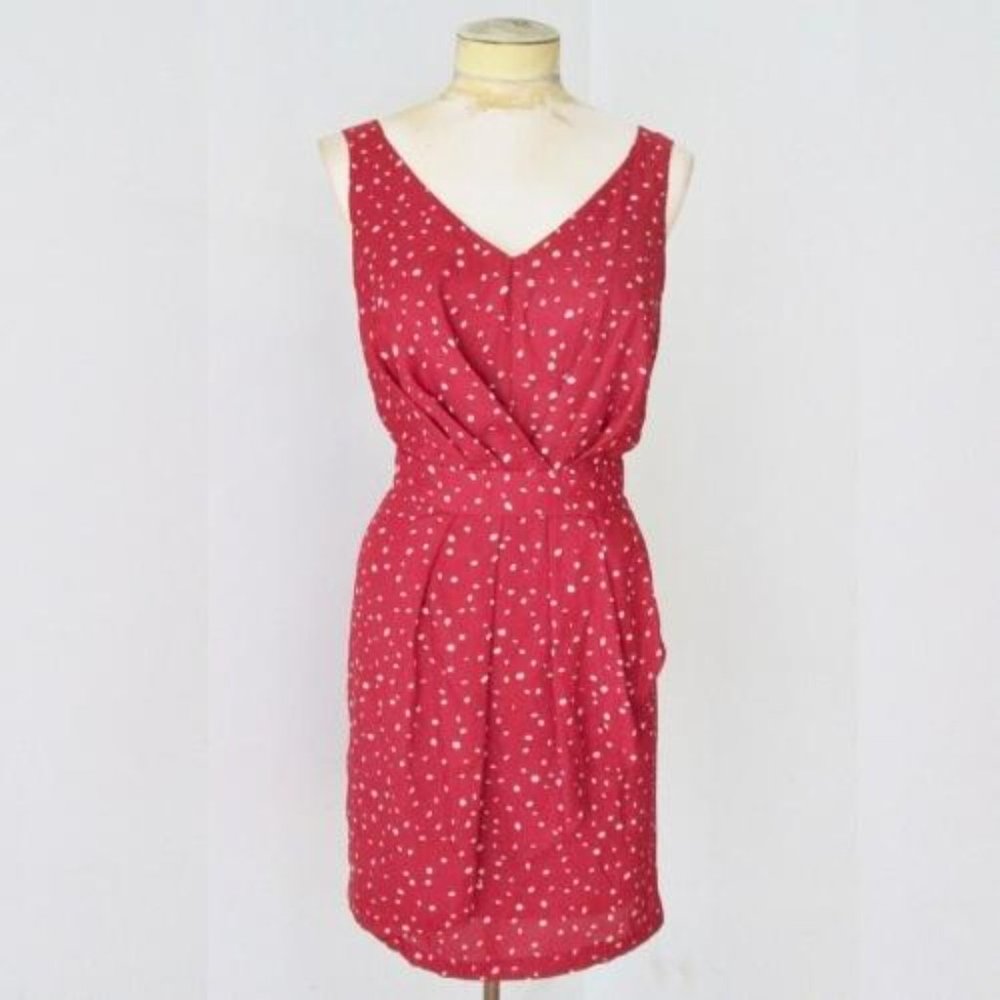BCBGMaxAzria Draped polka dot sleeveless dress red and cream - Size 12